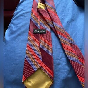 Christian Dior Burgundy, Red and Blue Striped Tie